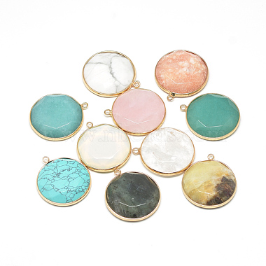 Golden Mixed Color Flat Round Mixed Stone Pendants