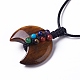 Adjustable Natural Tiger Eye Double Horn Pendant Necklace with Wax Cord for Women(NJEW-B086-01E)-3