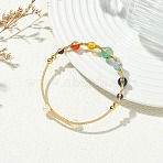 Chakra Herringbone Wire-Wrapped Gemstone Brass Cuff Bangles, Horse Eye, Colorful, Golden, Inner Diameter: 2.32 inch(5.9cm)(BJEW-JB14035)