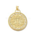 Rack Plating Brass with Cubic Zirconia Pendants, Long-Lasting Plated, Lead Free & Cadmium Free, Flat Round with Star Charms, Real 18K Gold Plated, 30x26x1.5mm, Hole: 3.5x4mm(KK-Z086-56G)
