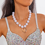 Glass Heart Pendant Round Plastic Beaded Necklaces for Women, Platinum, Clear, 18.90 inch(48cm)(FS-WG4AA6D-04)