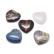 Natural Mixed Gemstone Beads, Half Drilled, Heart, 29~30x29~30x8~8.5mm, Hole: 1.2mm(G-F678-37)