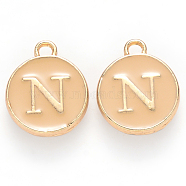 Golden Plated Alloy Enamel Charms, Cadmium Free & Lead Free, Enamelled Sequins, Flat Round with Letter, Wheat, Letter.N, 14x12x2mm, Hole: 1.5mm(X-ENAM-S118-06N)