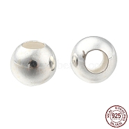 925 Sterling Silver Beads, Round, Silver, 4mm, Hole: 1.6mm(STER-T002-235S-4mm)