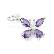 925 Sterling Silver Micro Pave Cubic Zirconia Pendants, Butterfly Charms, with Jump Ring, Medium Purple, 10x11.5x3mm, Hole: 3mm(STER-Q002-03C)