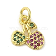 Brass Micro Pave Colorful Cubic Zirconia Charms, Real 18K Gold Plated, Cherry, 12x10x1.5mm, Hole: 3mm(KK-M283-17B-02)