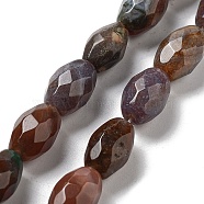 Natural Indian Agate Beads Strands, Faceted Rice, 12.5x8mm, Hole: 1.2mm, about 16pcs/strand, 7.68''(19.5cm)(G-P520-C10-01)