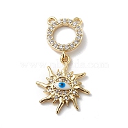 Rack Plating Brass Micro Pave Clear Cubic Zirconia Connector Charms, Enamel Evil Eye Sun, Lead Free & Cadmium Free, Real 18K Gold Plated, 32mm, Hole: 1.2mm, Sun: 17.5x16x2.5mm(KK-H434-43G)