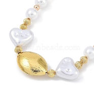 Rack Plating Brass & ABS Imitation Pearl Beaded Necklaces, Heart & Oval Pendant Necklaces, Cadmium Free & Lead Free, Long-Lasting Plated, Real 18K Gold Plated, 16.10 inch(40.9cm)(NJEW-P317-13A-G)