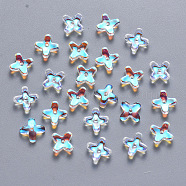 Transparent Spray Painted Glass Beads, AB Color Plated, Clover, Clear AB, 8x8x3mm, Hole: 0.9mm(GLAA-YW0003-10)