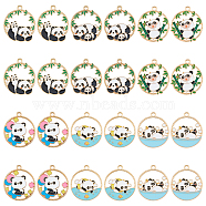24Pcs 6 Styles Alloy Enamel Pendants, Flat Round with Panda Charm, Golden, Mixed Color, 28x25x1.5mm, Hole: 1.8mm, 4pcs/style(ENAM-DC0001-52)