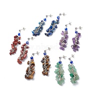 Natural Gemstone Chips & Lampwork Evil Eye Cluster Dangle Stud Earrings, 304 Stainless Steel Long Drop Earrings for Women, 66mm, Pin: 0.8mm(EJEW-JE05040)