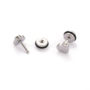 304 Stainless Steel Heart Earlobe Plugs, Screw Back Earrings, with Rhinestone, Stainless Steel Color, 8x6mm, Pin: 1mm(EJEW-I196-13B)