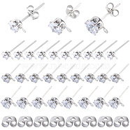 60Pcs 3 Size Clear Cubic Zirconia Stud Earring Findings, with Rhodium Plated 925 Sterling Silver Pins and Horizontal Loops, with S925 Stamp, 60Pcs Brass Ear Nuts, Platinum, 5.5~9x4.5~7mm, Hole: 0.8~1.2mm, Pin: 0.7mm, 20Pcs/size(STER-SP0001-01)