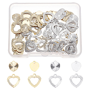 SUPERFINDINGS 80Pcs 4 Style Brass Charms, Long-Lasting Plated, Heart, Mixed Color, 10~13x8.5~12x0.2~0.5mm, Hole: 1.2~1.5mm, 20pcs/style(KK-FH0002-94)
