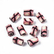 Handmade Polymer Clay Beads, Column with Jewelry Crafts Pattern, Coral, 11x6~7.5mm, Hole: 2~3mm(CLAY-N008-046-19)