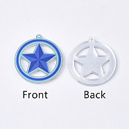 Acrylic Pendants, PVC Printed on the Front, Film and Mirror Effect on the Back, Star, Blue, 23.5x22x2mm, Hole: 1mm(X-OACR-S035-13A)