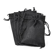 Polyester Imitation Burlap Packing Pouches Drawstring Bags, for Christmas, Wedding Party and DIY Craft Packing, Black, 14x10cm(ABAG-R005-14x10-09)