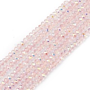 Transparent Electroplate Glass Beads Strands, Faceted, Rondelle, AB Color Plated, Pink, 4~4.5x3~3.5mm, Hole: 0.8mm, about 150~152pcs/strand, 17.91~19.69 inch(45.5~50cm)(X-EGLA-F156-AB02)