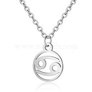 201 Stainless Steel Pendants Necklaces, Flat Round with Constellations, Cancer, 16.3 inch(40cm)x1mm(NJEW-S063-TN505-4)