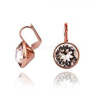 Real Rose Gold Plated Tin Alloy Cubic Zirconia Leverback Earrings, Clear, 22x13mm(EJEW-BB09658-RG)