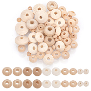 150Pcs 5 Styles Wood Beads, Undyed, Rondelle Large Hole Beads, BurlyWood, 8~23x5~11.5mm, hole: 2.5~7mm(WOOD-CA0001-75)