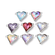 Brass Pave Glass Rhinestone Connector Charms, Heart Links, Mixed Color, Real Platinum Plated, 14x18x6mm, Hole: 1.4mm(KK-F862-48P)