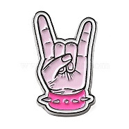 Pink Series Enamel Pin, Platinum Zinc Alloy Brooch for Women, Rock Hand Gesture, 30.5x26x1.5mm(JEWB-D019-03D-P)