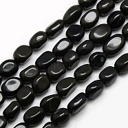 Natural Obsidian Nuggets Beads Strands, Tumbled Stone, Black, 8~12x8~12mm, Hole: 1mm, about 34~36pcs/strand, 15.5 inch(G-L154-16)