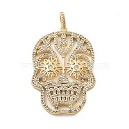 Brass Micro Pave Cubic Zirconia Pendants, Skull Charms, Real 18K Gold Plated, Clear, 47x31x3.5mm, Hole: 5.5x3mm(KK-L209-102G-01)