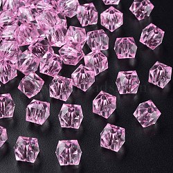 Transparent Acrylic Beads, Faceted, Square, Pearl Pink, 8.5x9.5x9.5mm, Hole: 2.5mm, about 1070pcs/500g(MACR-S373-51B-B09)