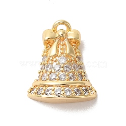 Brass Micro Pave Cubic Zirconia Charms, Christmas Bell, Golden, 12.5x10x4mm, Hole: 0.8mm(KK-P278-09G)