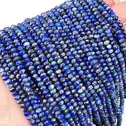 Natural Lapis Lazuli Beads Strands, Faceted, Rondelle, 3.5~4x2.5~3mm, Hole: 0.7mm, about 128pcs/strand, 15.16~15.35 inch(38.5~39cm)(G-L587-B03-02)