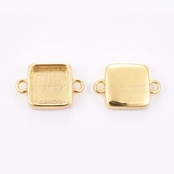 Brass Cabochon Connector Settings, Plain Edge Bezel Cups, Long-Lasting Plated, Square, Golden, Tray: 10x10mm, 12x17.5x3.5mm, Hole: 1.8mm(KK-F748-15G)