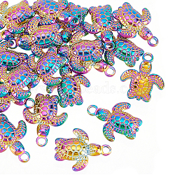 20Pcs 201 Stainless Steel Pendants, Tortoise, Rainbow Color, 18.5x15x3mm, Hole: 1.8mm(STAS-NB0001-80)