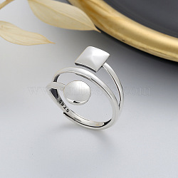 Flat Round & Square Rhodium Plated 925 Sterling Silver Finger Rings, Platinum, Inner Diameter: 17~19mm(FS-WGC22D2-01)