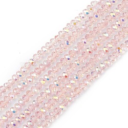 Transparent Electroplate Glass Beads Strands, Faceted, Rondelle, AB Color Plated, Pink, 4~4.5x3~3.5mm, Hole: 0.8mm, about 150~152pcs/strand, 17.91~19.69 inch(45.5~50cm)(X-EGLA-F156-AB02)