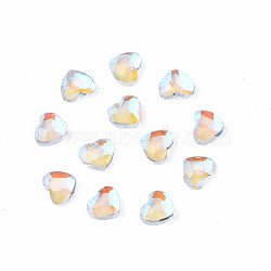 Glass Rhinestone Cabochons, Nail Art Decoration Accessories, Faceted, Heart, Clear AB, 3x3.5x1.5mm(MRMJ-N027-012A)