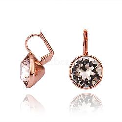 Real Rose Gold Plated Tin Alloy Cubic Zirconia Leverback Earrings, Clear, 22x13mm(EJEW-BB09658-RG)