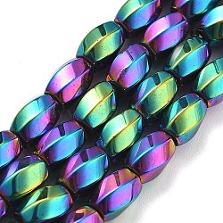 Electroplated Synthetic Magnetic Hematite Beads Strands, Long-Lasting Plated, Twist, Rainbow Plated, 8x5.5mm, Hole: 1mm, about 49pcs/strand, 16.06''(40.8cm)(G-P545-G01-02B)