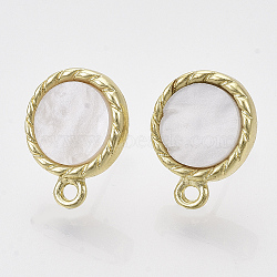 Alloy Stud Earring Findings, with Loop, Raw(Unplated) Pin and Plastic, Flat Round, Golden, Snow, 16.5x12.5mm, Hole: 1.6mm, Pin: 0.7mm(X-PALLOY-N0149-07)