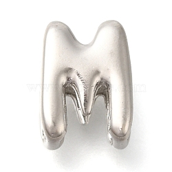 304 Stainless Steel Slide Charms, Stainless Steel Color, Letter M, 9x6.5x4.5mm, Hole: 2x2.5mm and 3x2.5mm(STAS-B075-37P-M)