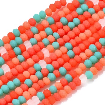 Faceted Glass Beads Strands, Frosted, Rondelle, Orange Red, 2.5~3.2x1.8~2.6mm, Hole: 0.8mm, about 185~186pcs/Strand, 15.55~15.75 inch(39.5~40cm)