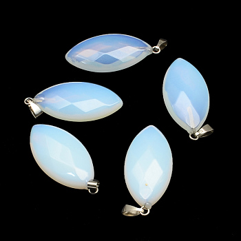 Faceted Horse Eye Opalite Pendants with Platinum Tone Brass Findings, 33x16x7mm, Hole: 6x2mm