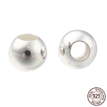 925 Sterling Silver Beads, Round, Silver, 4mm, Hole: 1.6mm