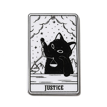 Tarot Theme Printed Acrylic Pendants, Rectangle with Cat Pattern Charms, Justice XI, 39x24x2.5mm, Hole: 1.8mm
