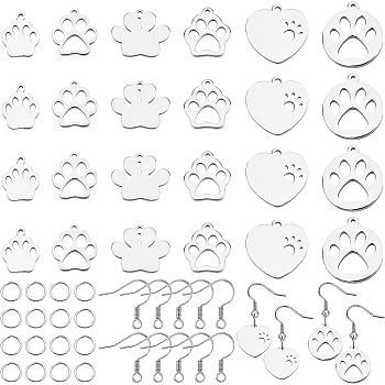 DIY Dog Paw Print Drop Earring Making Kit, Include 304 Stainless Steel Charms & Jump Rings & Earring Hooks, 201 Stainless Steel Pendants, Stainless Steel Color, Charms: 24pcs/set