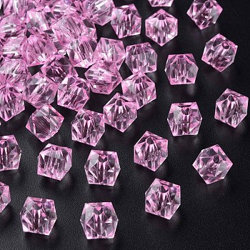 Transparent Acrylic Beads, Faceted, Square, Pearl Pink, 8.5x9.5x9.5mm, Hole: 2.5mm, about 1070pcs/500g