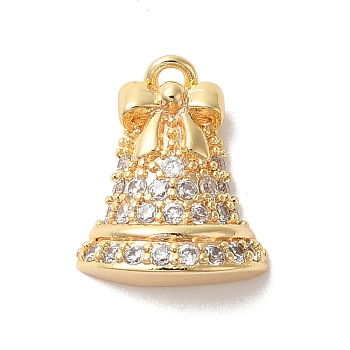 Brass Micro Pave Cubic Zirconia Charms, Christmas Bell, Golden, 12.5x10x4mm, Hole: 0.8mm