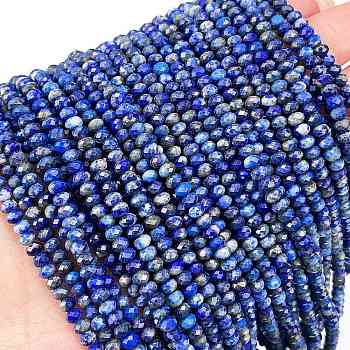 Natural Lapis Lazuli Beads Strands, Faceted, Rondelle, 3.5~4x2.5~3mm, Hole: 0.7mm, about 128pcs/strand, 15.16~15.35 inch(38.5~39cm)